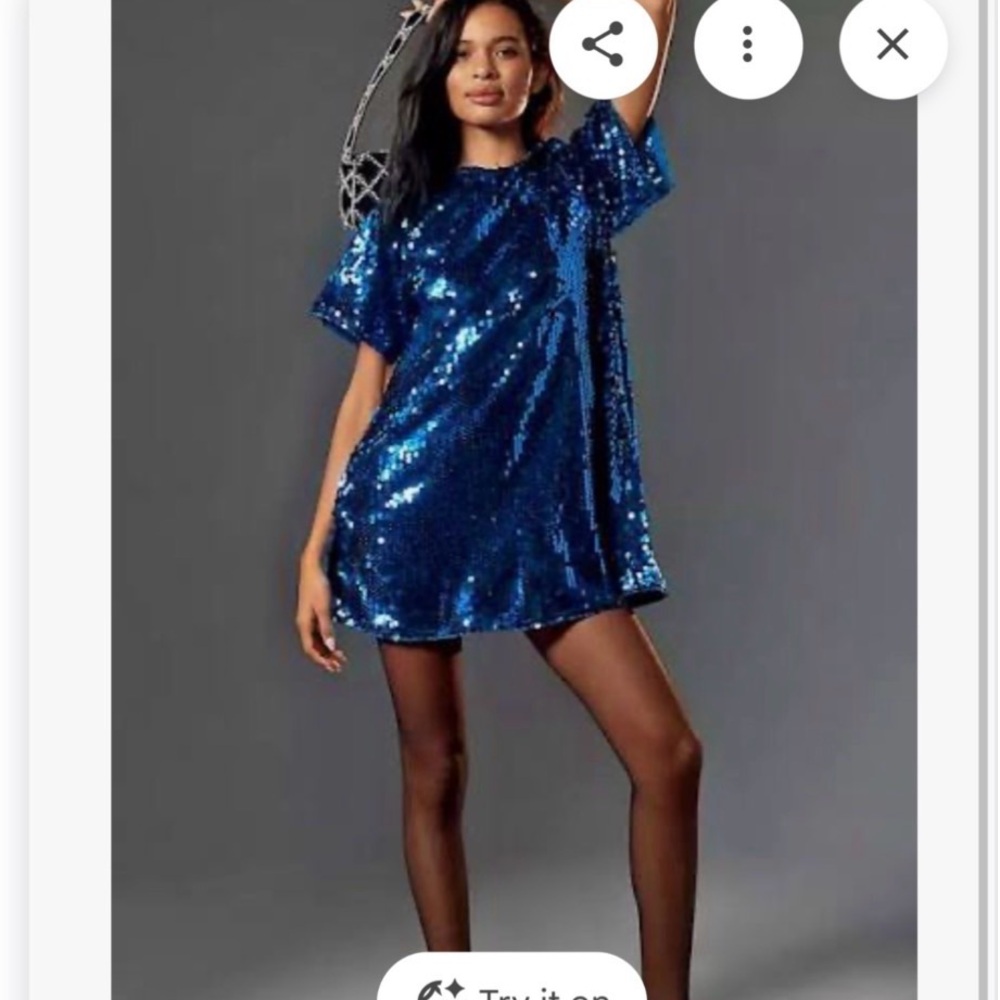 Anthropologie Shimmering Blue Sequin Dress - Picture 3 of 3